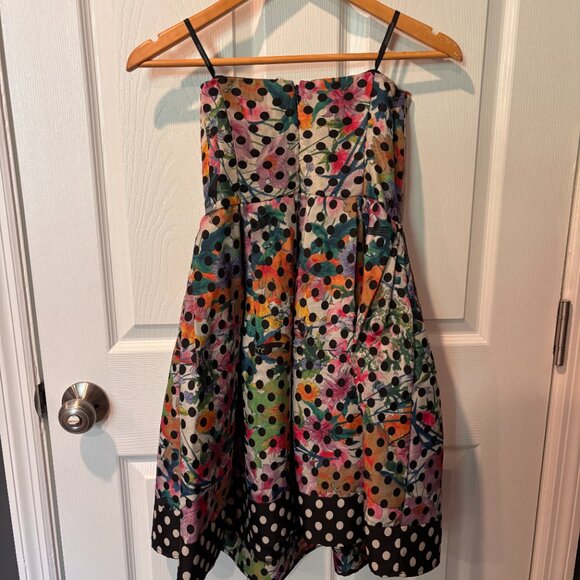 Corey Lynn Calter Anthropologie Lavendal Floral Polka Dot Strapless Dress - Picture 3 of 9